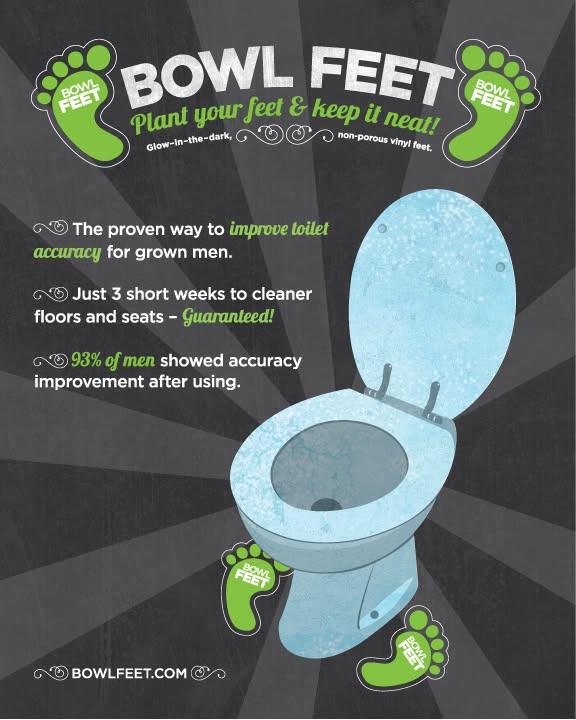 Bowl Feet product poster and toilet accuracy concept