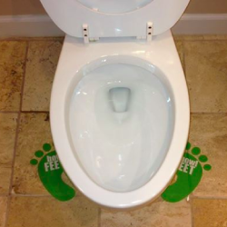 Bowl Feet green markers placed near a toilet